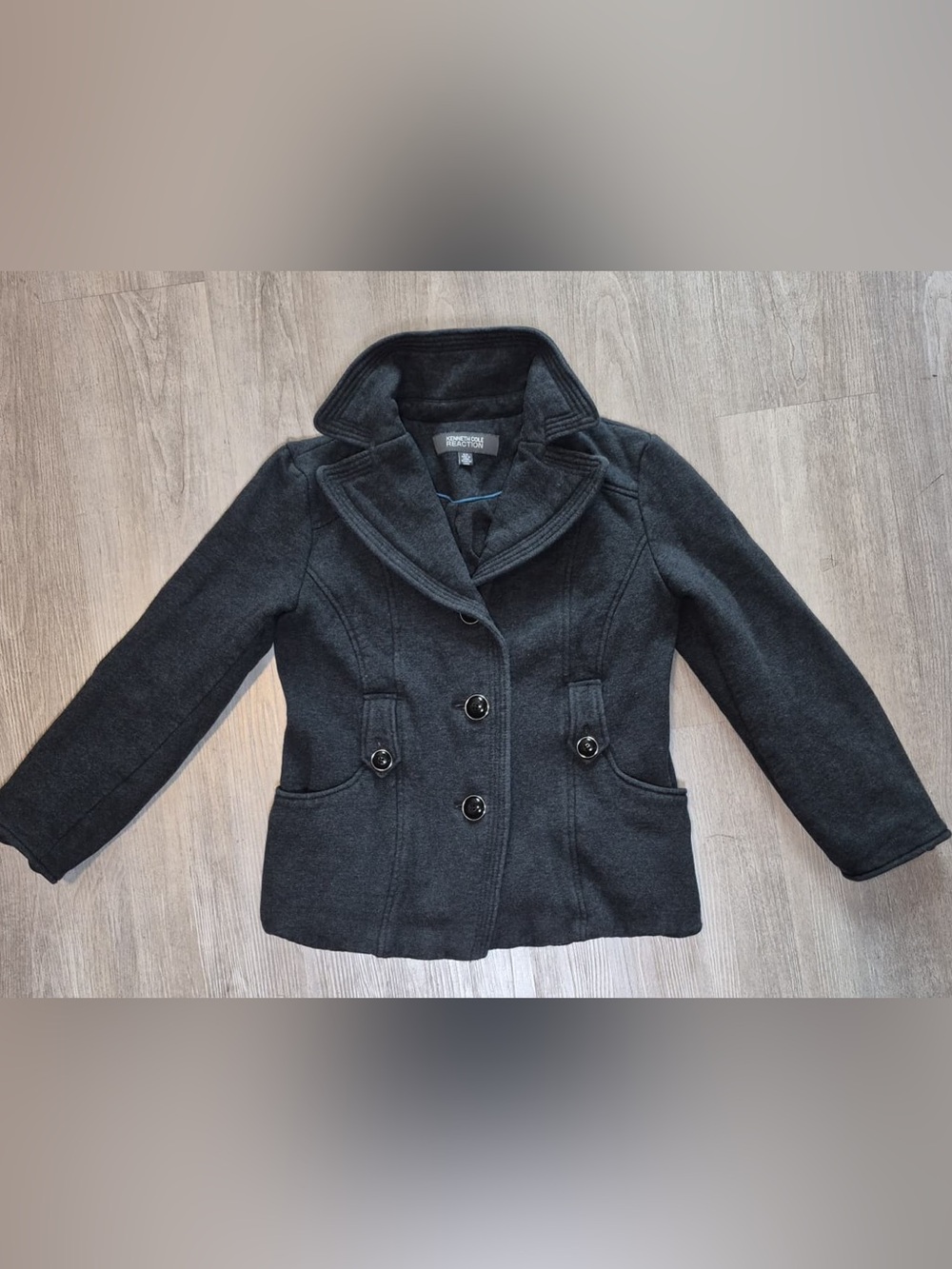 Kenneth Cole Reaction Dark Charcoal Double-Breasted Peacoat